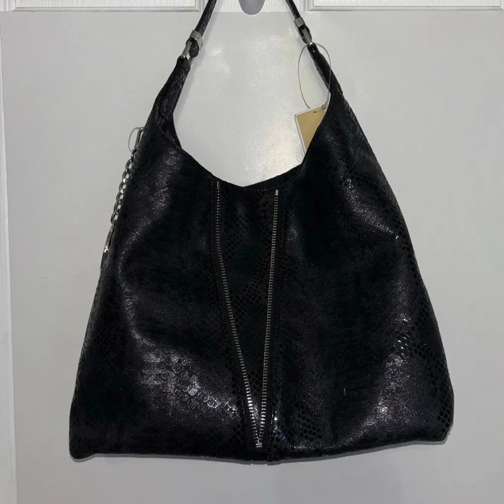 NEW MK Michael Kors Newman python black leather embossed purse bag tote